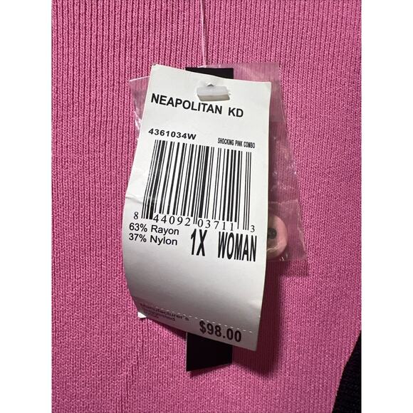 Vtg Grace Dane Lewis Mid Length Bright Pink Stripes Cardigan Size 1X Button NWT - Picture 3 of 11